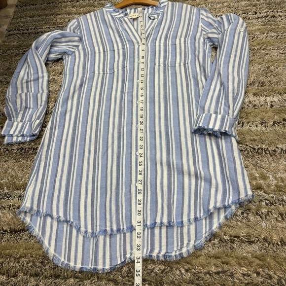 Cloth & Stone Small Shirt Dress western fray striped Roll Tab Sleeves - Picture 11 of 12